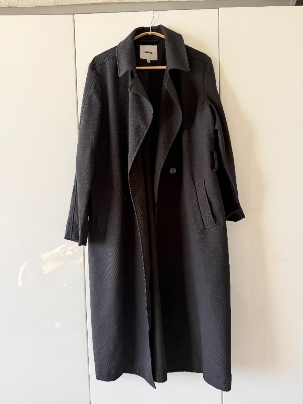 Darling Haze Trench Coat Black Heavy Twill Duster Sz M Quiet Luxury Old Money